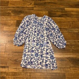 Mille Blue Floral Mini Dress with Balloon Sleeves